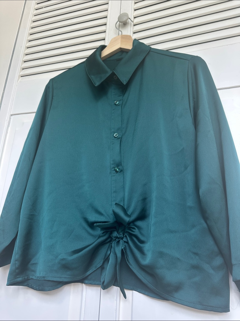 Women's Teal Button-Front Tie-Hem Blouse